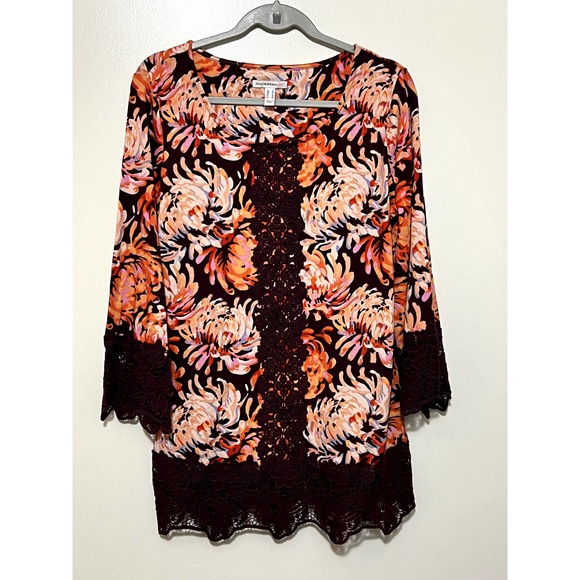 Isaac Mizrahi Live Floral Tunic Lace Wine Orange Size Small NWOT - Picture 1 of 7